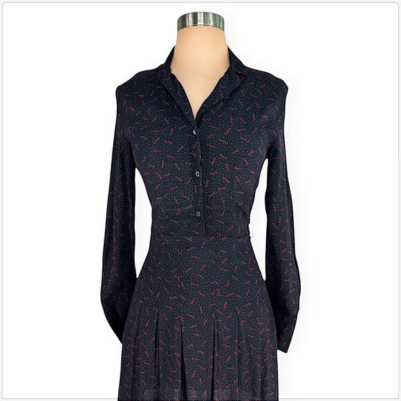 And & Other Stories Paris Atelier Black Red Paris Print Logo Flare Shirt Dress 0